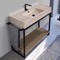 Console Sink Vanity With Beige Travertine Design Ceramic Sink and Natural Brown Oak Shelf, 43